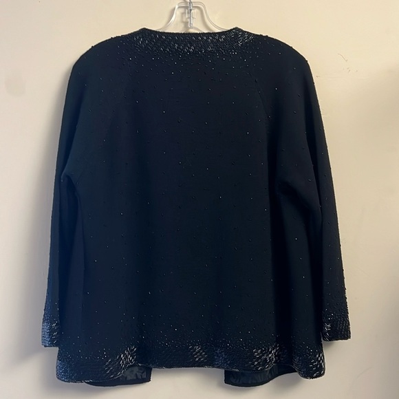 Vintage Black Wool Embellished Open Front Cardigan Jacket Long Sleeve Si… - Picture 3 of 13